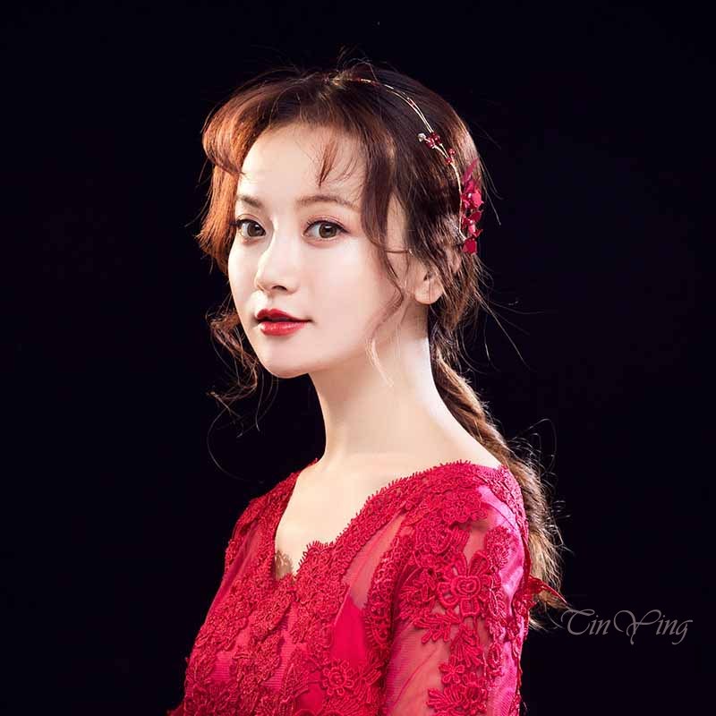 Băng đô cài tóc GETNOIVAS hình lá cây bằng hợp kim màu đỏ thời trang cho cô dâu