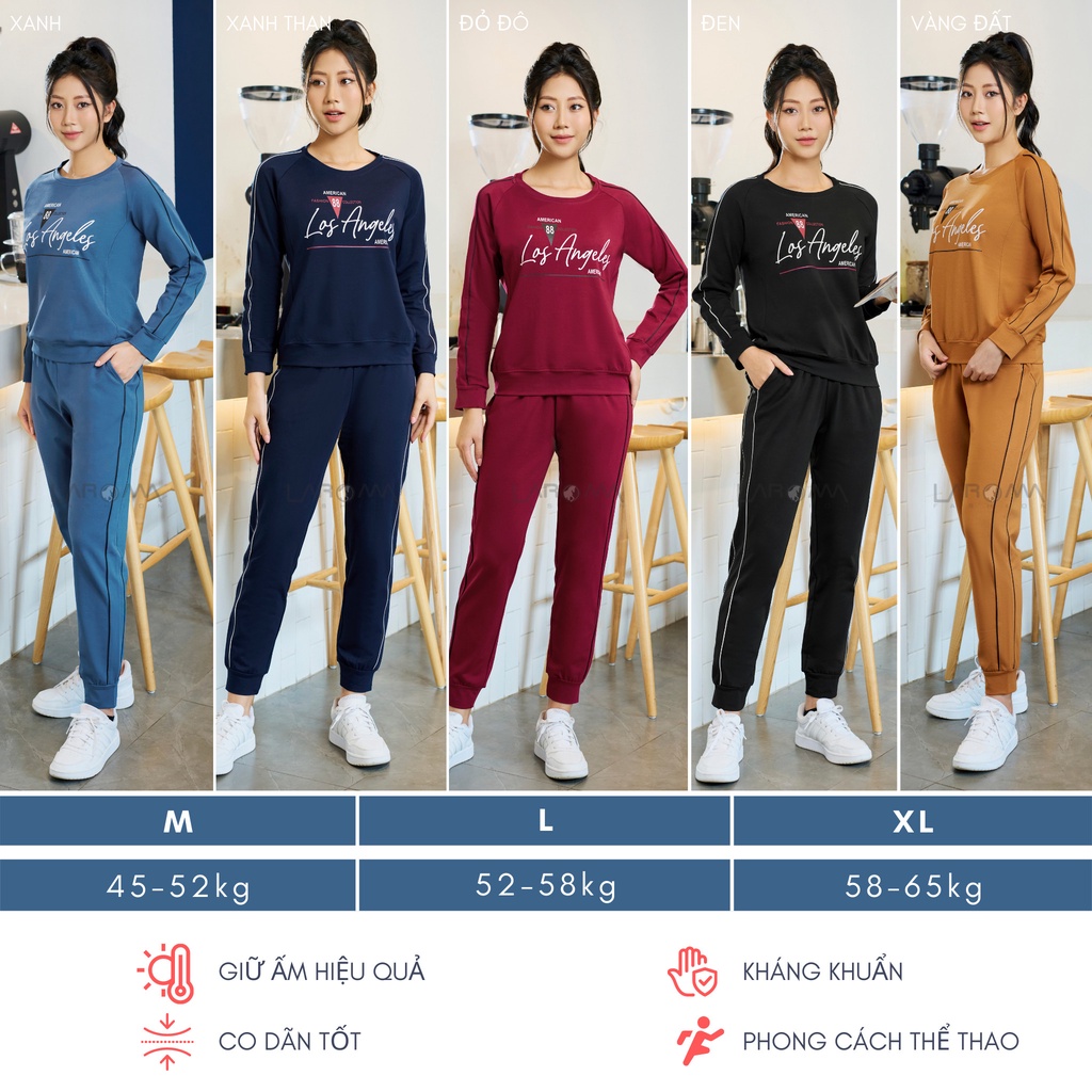 Bộ nỉ nữ chui họa tiết LAROMA | Giữ Ấm - Co Giãn - Phong Cách Thể Thao