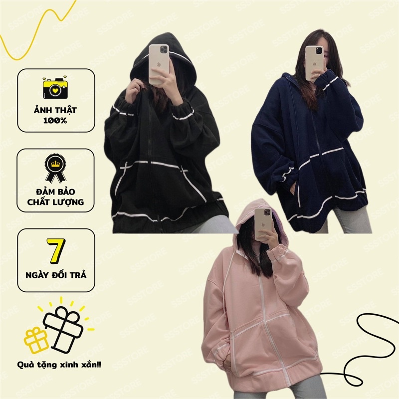 áo khoác đen viền trắng ảnh thật unisex( nam nữ mặc đều được)