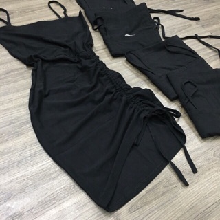 Đầm body 2 dây dây rút bên