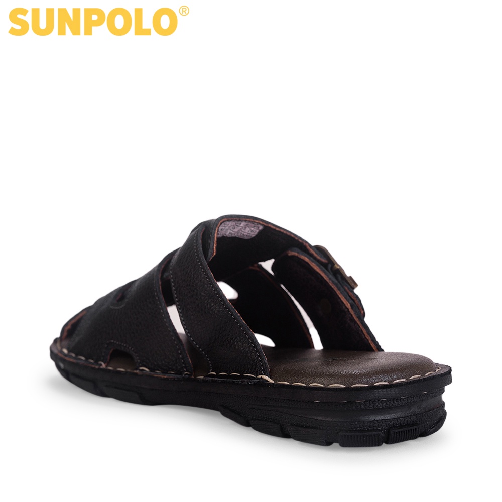 Dép Nam Bít Mũi Da Bò SUNPOLO Đen - ABI020 - Có Big size 44 45