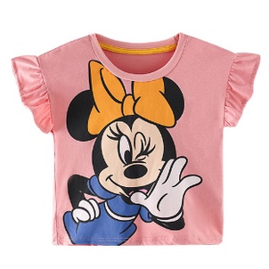 Áo Thun Cotton Tay Ngắn Cổ Tròn In Hình Chuột Mickey Hoạt Hình Dành Cho Bé Gái