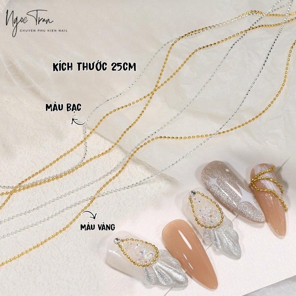 Dây Bi Mềm Dẻo Tạo Kiểu 25cm | Màu Vàng Bạc Trang Trí Móng
