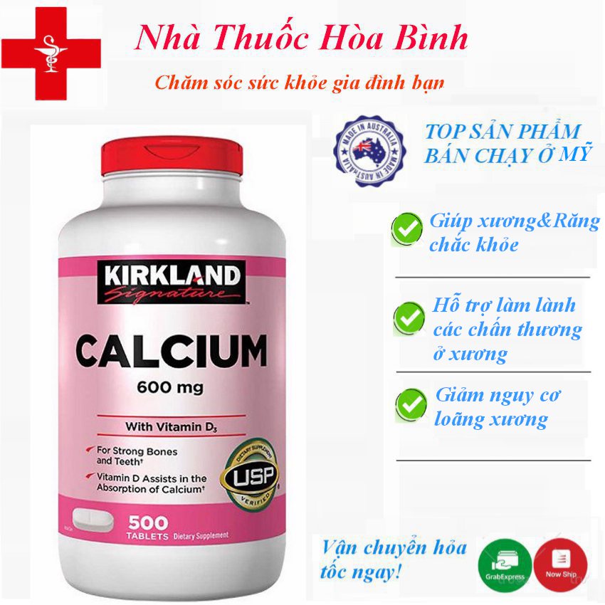 Viên Uống Kirkland Calcium 600mg with Vitamin D3 của Mỹ 500 viên-chắc khỏe xương , phát triển chiều cao-Hàng date Mới