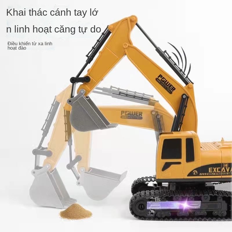 ❡▥Máy móc thiết bị kỹ thuật không dây điện cho cậu bé Máy xúc hợp kim điều khiển từ xa quà tặng trẻ em 6 tuổi