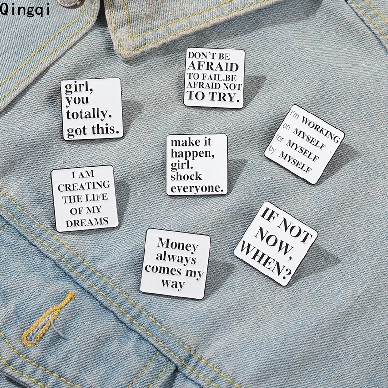Ghim cài áo MISS ZOE họa tiết câu nói truyền cảm hứng làm từ hợp kim màu trắng / đen kiểu dáng thời trang