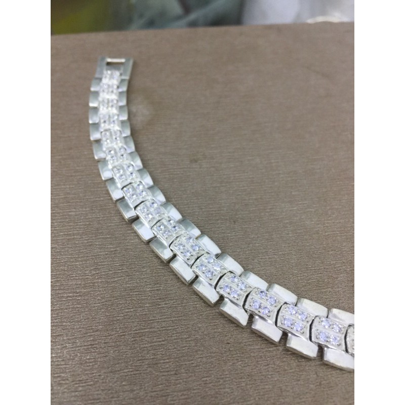 Lắc tay to bản trên 1cm đính đá bạc ta NGỌC MẬU
