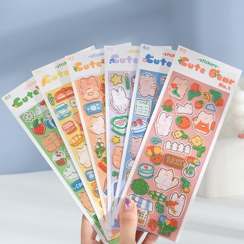 Sticker cute/ Tấm sticker hình dán Cute Bear dễ thương trang trí sổ planner bullet journal Hàn Quốc Tẻn Tẻn
