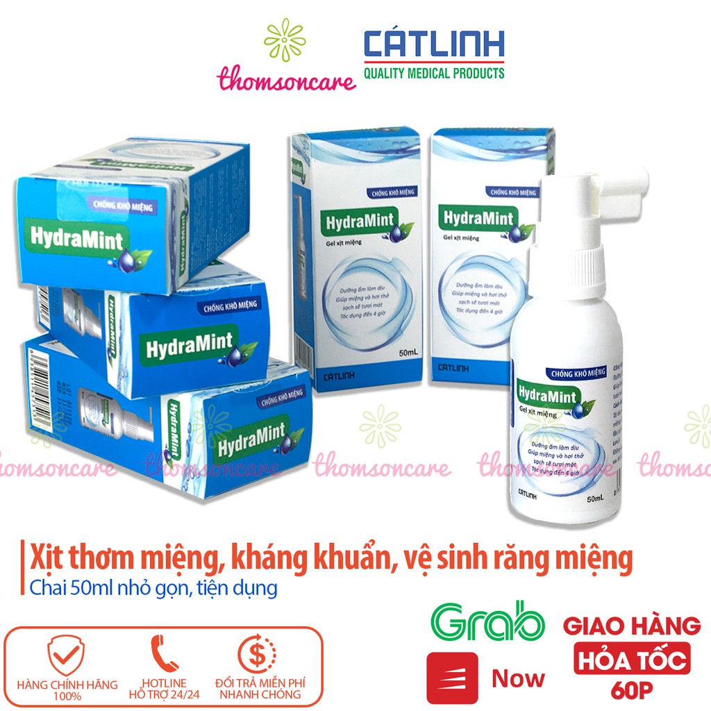 Xịt thơm miệng, kháng khuẩn Hydramint, giảm khô miệng, chống hôi miệng, khử mùi từ bạc hà, xylitol của dược Cát Linh