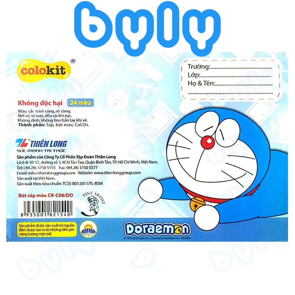 Bút sáp màu Doraemon 𝑻𝒉𝒊𝒆̂𝒏 𝑳𝒐𝒏𝒈 Colokit 24 màu - 16 màu -10 màu chất lượng CR-C04/DO - CR-C05/DO - CR-C06/DO