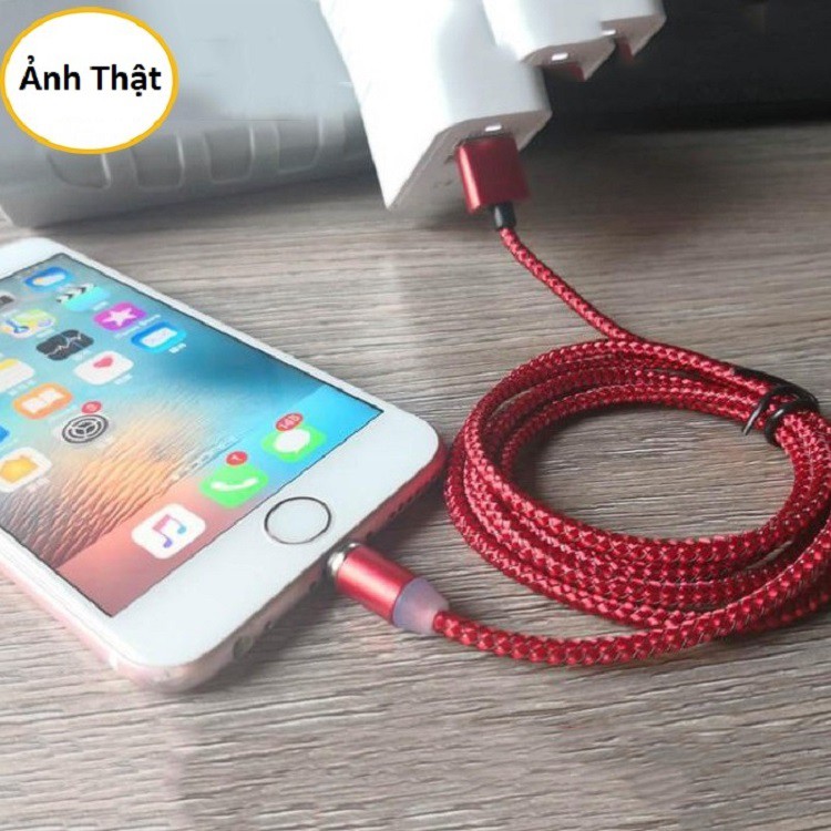 Dây Sạc,Cáp Sạc Từ Hút Nam Châm 3 đầu - Micro USB -Type C Xoay 360 Độ Dây Dù
