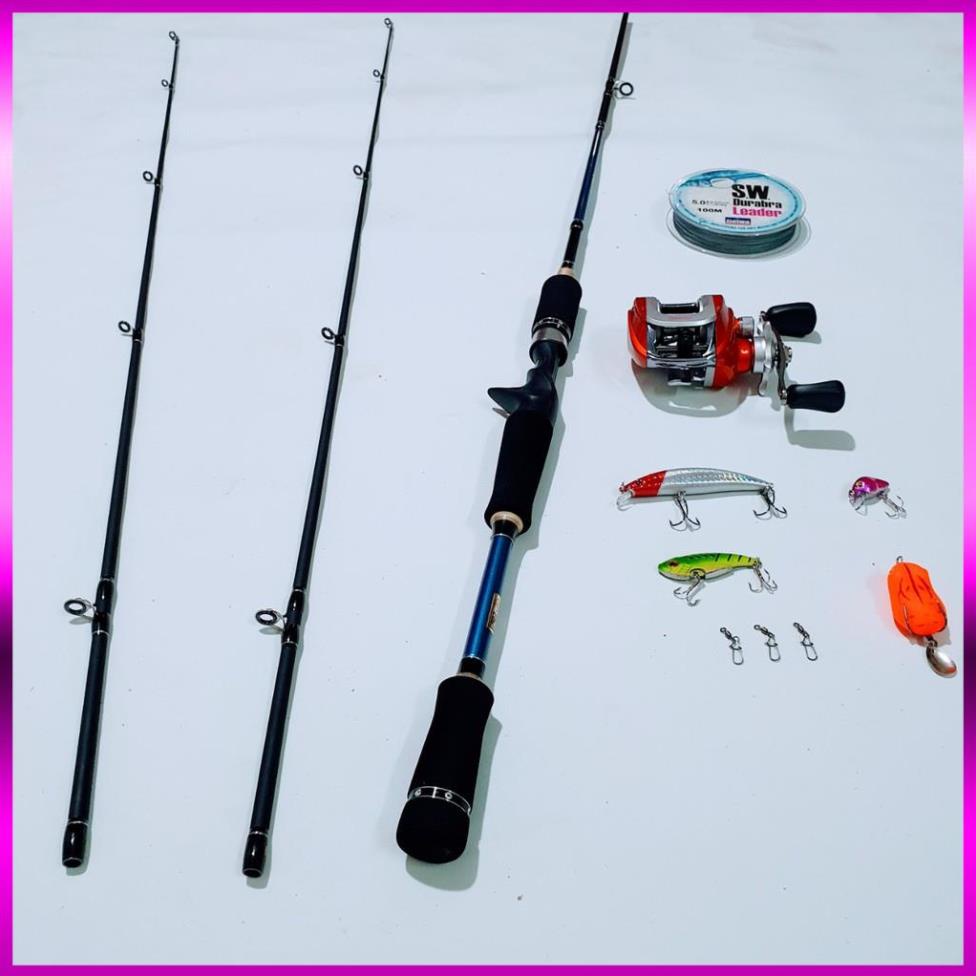 🐬 Bộ Cần Câu Lure Shimano 2 ngọn 1m8 - 2m1 - 2m4, Máy Ngang YUMOSHI LV201 Kèm phụ kiện 🐬