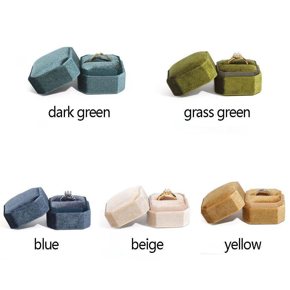 Hộp đựng nhẫn cưới kiểu hình lục giác chất liệu nhung nhiều màu nắp tháo rời được