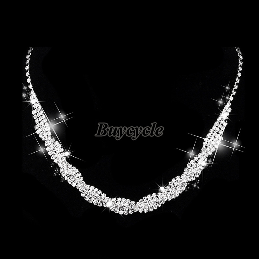 Set Vòng cổ Và Bông Tai Đính Đá Phong Cách Âu Mỹ