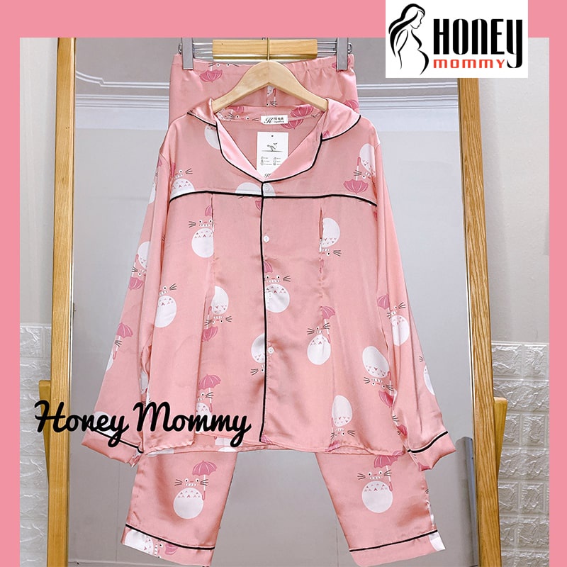 Bộ PIJAMA Lụa Bầu Và Sau Sinh 2 Chức Năng Cho Bé Ti Dài Tay Quần Dài Họa Tiết Dễ Thương HT4620 Honey Mommy