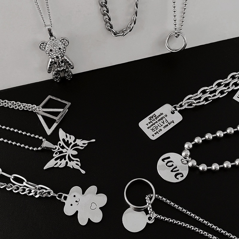 Vòng cổ Mặt Hình Bướm Bằng Kim Loại Phong Cách Hip hop Hàn Quốc Thời Trang