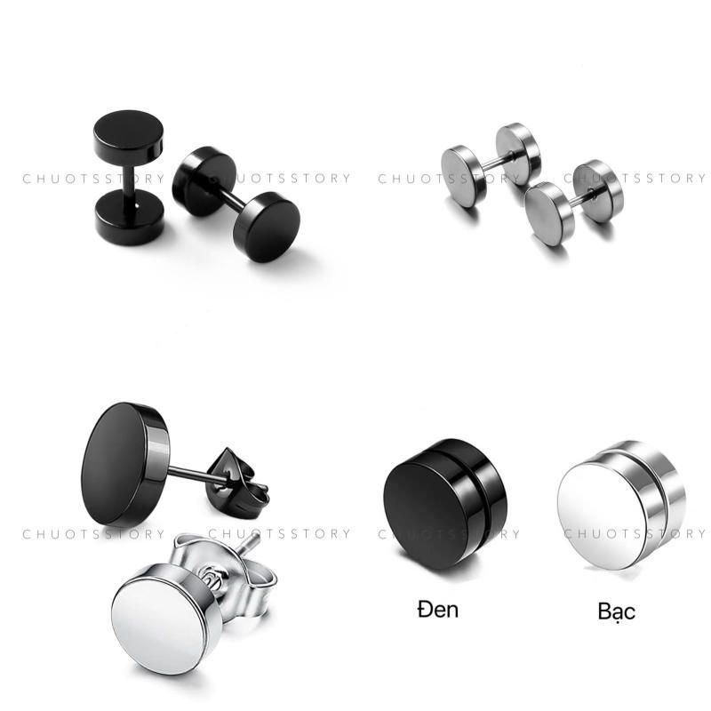 Khuyên tai nam nữ trơn cá tính nhiều mẫu, bông tai titan không gỉ thời trang unisex - ChuotsStory