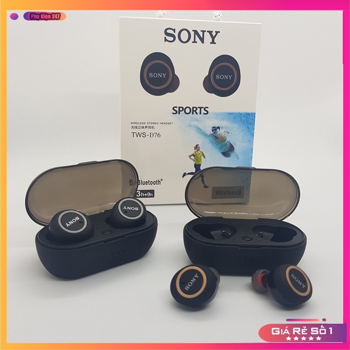 [SIÊU BASS] Tai Nghe Bluetooth Đen Sony sport TWS-D76 Rất ấm Bass-treble rõ ràng Nghe Không Hay Hoàn Tiền 100%