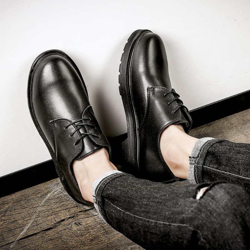 Giày Da Mũi Tròn Cột Dây Phong Cách Retro Anh Quốc Cho Nam Nữ