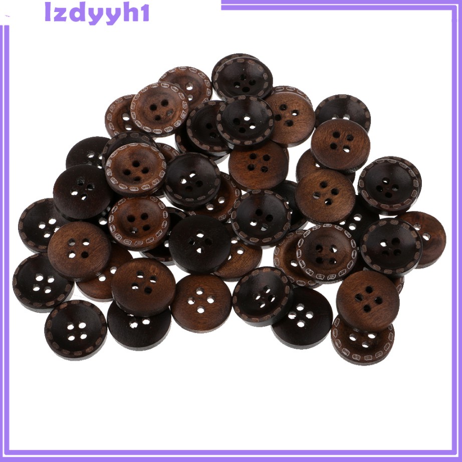 Set 50 Nút Gỗ Tròn 15mm Phong Cách Vintage Dùng May Áo Khoác