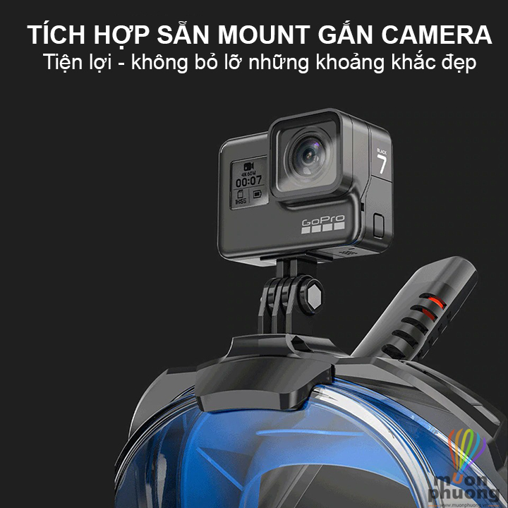 Mặt nạ lặn biển full face 2 ống thở đôi chống đọng sương phiên bản mới có mount gắn gopro - MUÔN PHƯƠNG SHOP