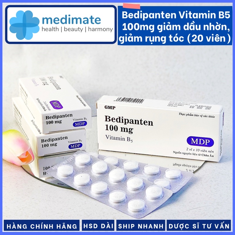 Viên uống, Viên ủ tóc Bedipanten Vitamin B5 100mg hỗ trợ giảm rụng tóc, giảm nhờn