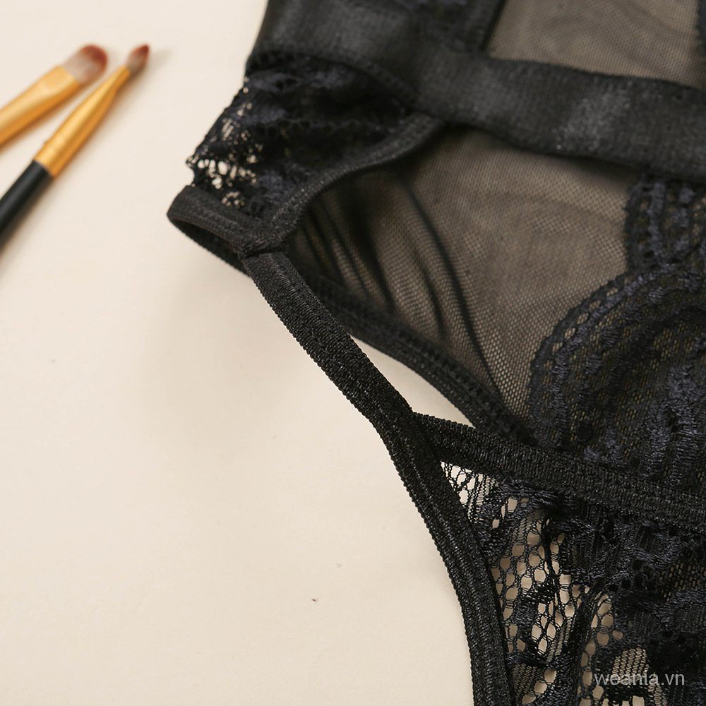 Bộ Áo Liền Quần Phối Ren Lưới Quyến Rũ Cho Nữ