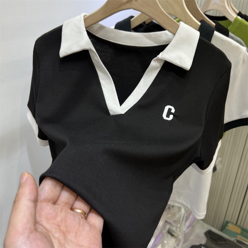 Áo Thun Polo Cotton Ngắn Tay Thêu Chữ Thời Trang Mùa Hè Hàng Mới Dành Cho Nữ