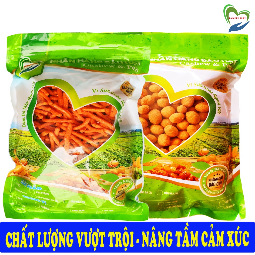 Combo 2 Túi 2 Vị: Đậu Phộng Da Cá Phô Mai 500GR và Bim Bim Que &amp; Đậu Hà Lan 335GR Tâm Đức Thiện