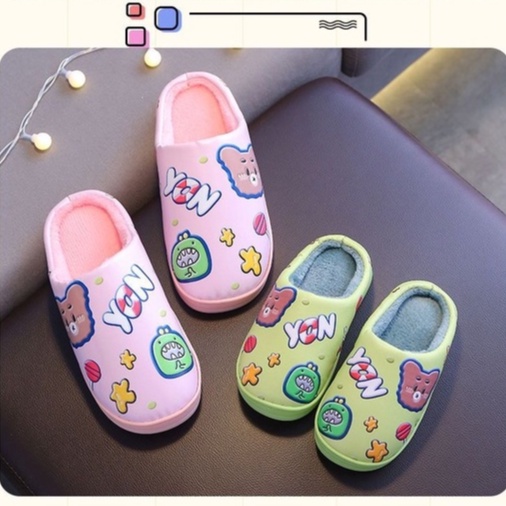 AMILA Dép Đi Trong Nhà Bằng Da PU Lót Cotton Giữ Ấm Chống Trượt Chống Thấm Nước In Hoạt Hình Dễ Thương Cho Bé