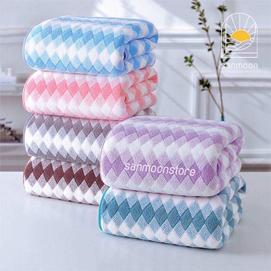 Khăn Tắm Họa Tiết Kim Cương | Kích Thước Người Lớn 70cm x 140cm | Khăn Sợi Nhỏ Mềm | Năng Lượng Hấp Thụ