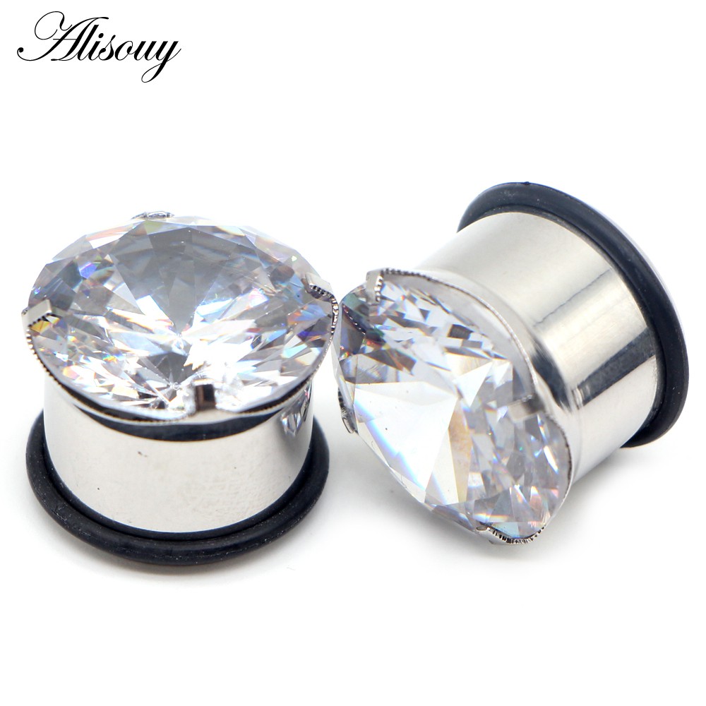 Alisouy 2 Chiếc Punk Thép Không Gỉ Pha Lê Zircon Tai Đường Hầm Cắm Vít Phù Hợp Với Tai Máy Đo Thịt Dụng Cụ Mở Rộng Tai Xuyên Cơ Thể Trang Sức