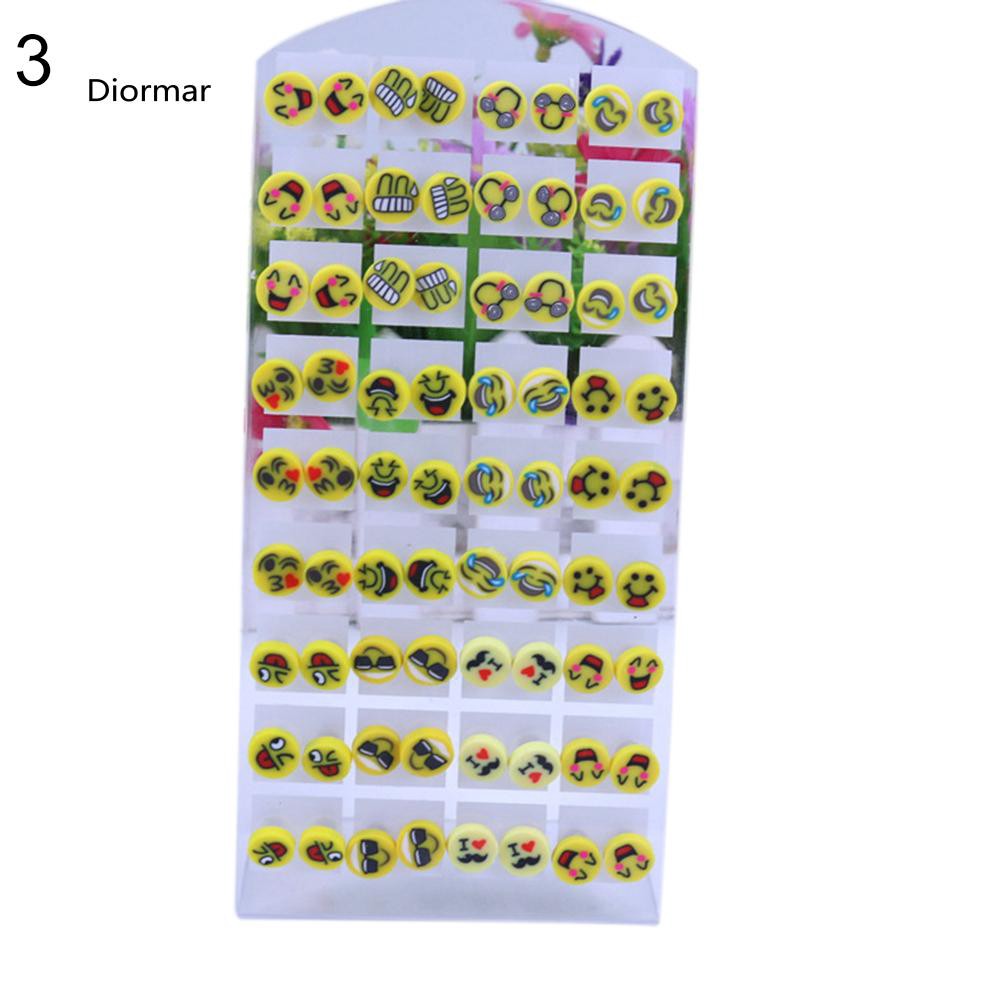 Bộ gồm 36 đôi bông tai hình động vật hoa trái cây bằng nhựa Polymer dễ thương cho nữ