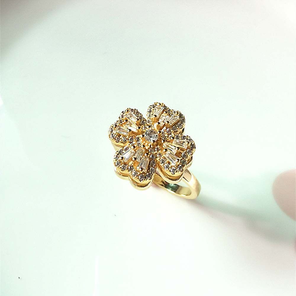 Nhẫn đeo tay hình cỏ bốn lá đính đá zircon xoay được phong cách Hàn Quốc lãng mạn quà tặng cho nữ