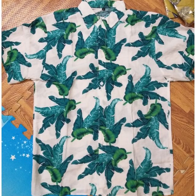Áo sơ mi hoa quả đi biển chất tơ đũi mẫu lá