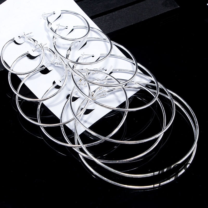 Set 6 bông tai tròn thiết kế đơn giản cá tính cho nữ