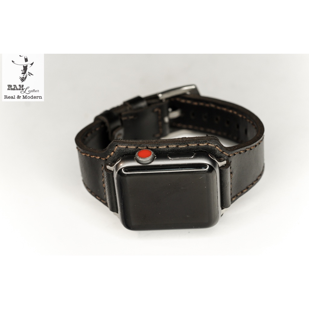 Dây apple watch da bò thật kiểu quân đội RAM Leather BX handmade bền chắc cực đẹp - tặng khóa chốt và adapter