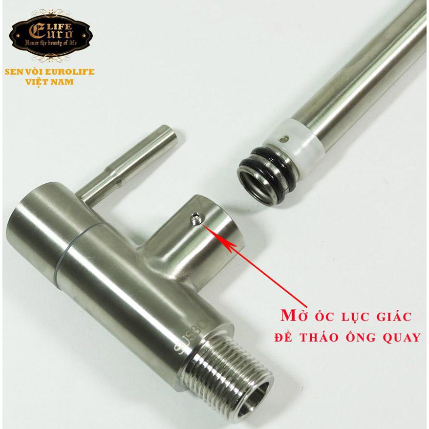 Vòi rửa chén lạnh âm tường, cần lò xo Inox SUS 304 Eurolife EL-RC10