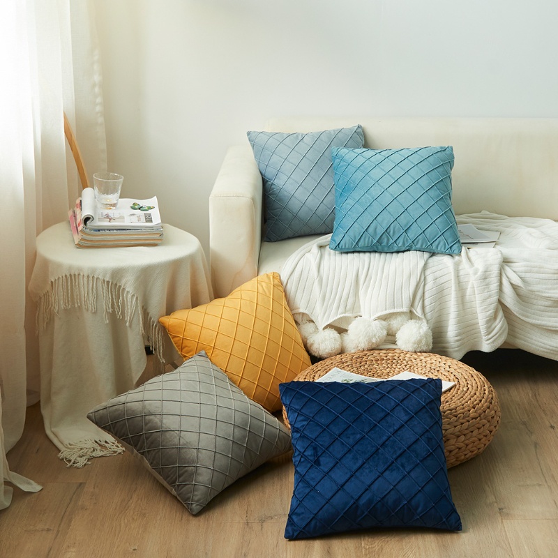 Vỏ Gối Nhung Hình Vuông Thêu Họa Tiết Kim Cương Màu Trơn Hiện Đại