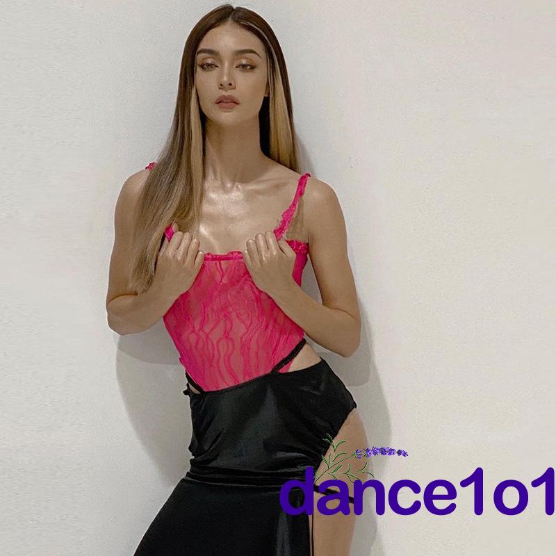 ◐WF❣Women´s Solid Color Fungus Edge Suspenders Slim Fit Breathable Bodysuit