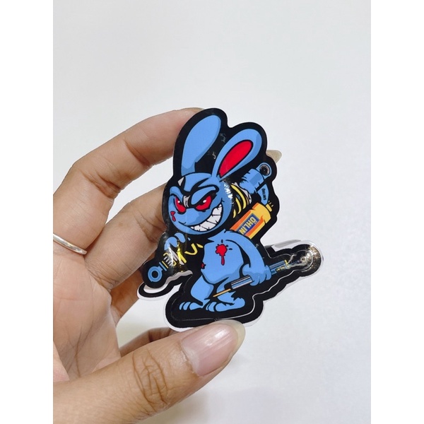 Tem dán hình thỏ điên cầm phuộc Olin, thỏ tay cầm trợ lực kích thước 6x5cm có sẵn keo dán