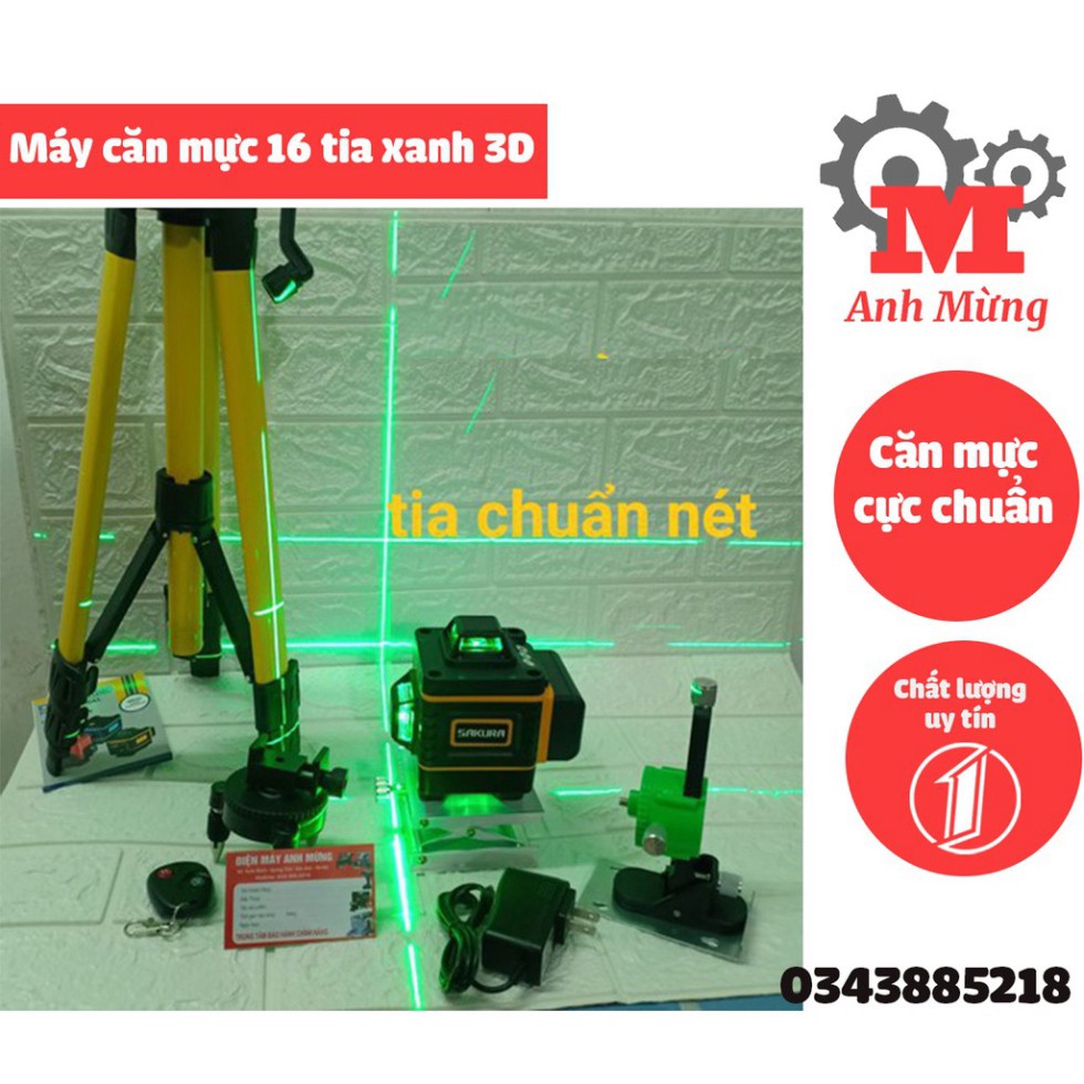 Máy cân mực 16 tia xanh 3D SAKURA-máy bắn cốt laser hàng đẹp- tia nét chuẩn kèm chân 1m2 và giá treo tường