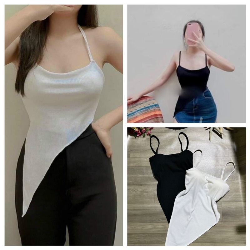Áo 2 dây nữ tà chéo hót mới về kèm video, chất vải thun gân mềm mại có may kèm mút ngực , phom từ 40-55 ký vừa