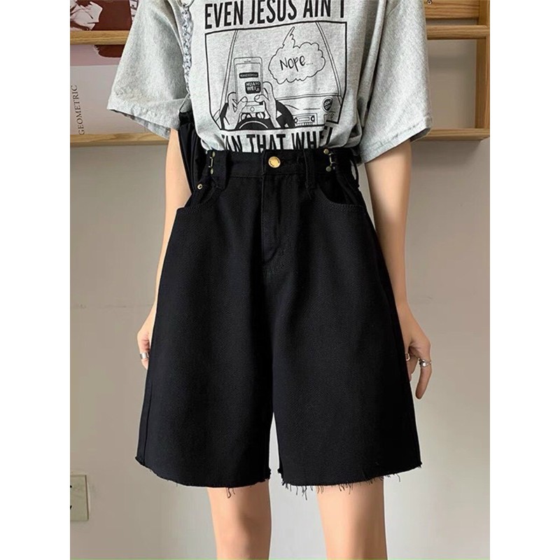 Quần Short Lửng Khoen Eo quần sooc ngố thiết kế lưng quần có điều chỉnh eo lai quần cắt tua rua hàng nhập quảng châu