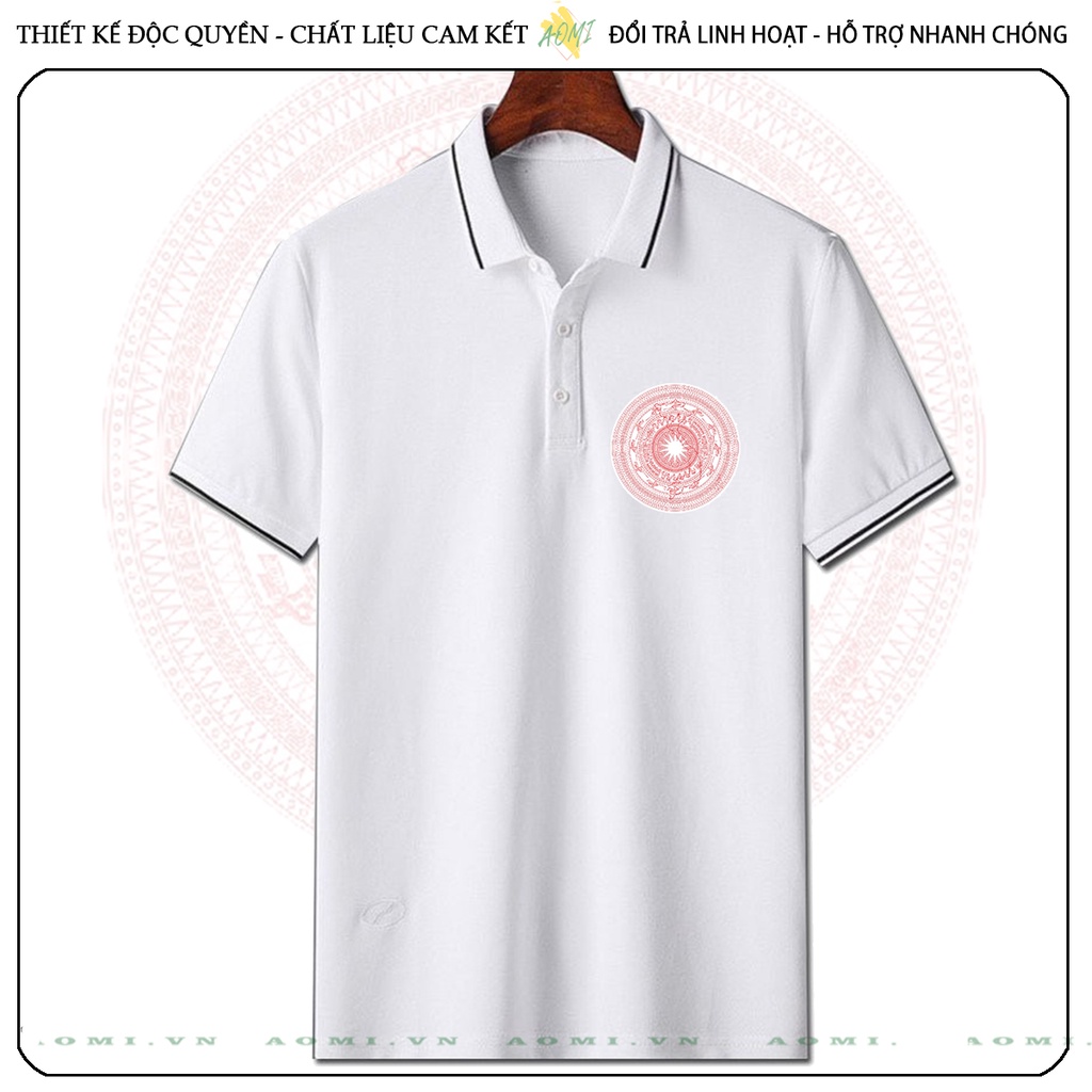 ÁO POLO TRỐNG ĐỒNG VIỆT NAM CÁ SẤU VẢI MÈ ĐEN TRẮNG VÀNG UNISEX PHÔNG NAM NỮ THUN CỔ BẺ BASIC GIA ĐÌNH AOMIVN