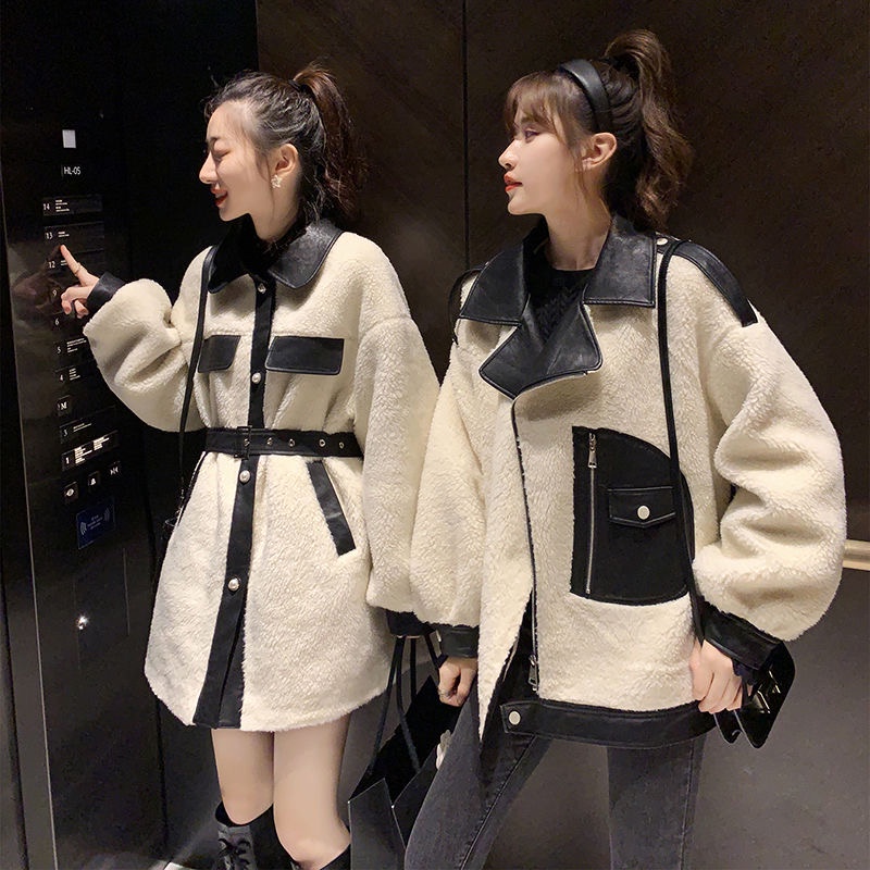 Áo khoác lông phối da kèm đai Tiemcuachii lông mềm dày dặn