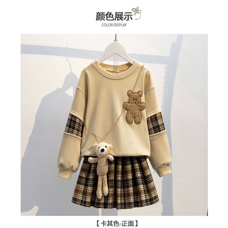 Bộ Áo Sweater + Chân Váy Xếp Ly Sọc Ca Rô Thời Trang Cho Bé Gái 2022 Mới