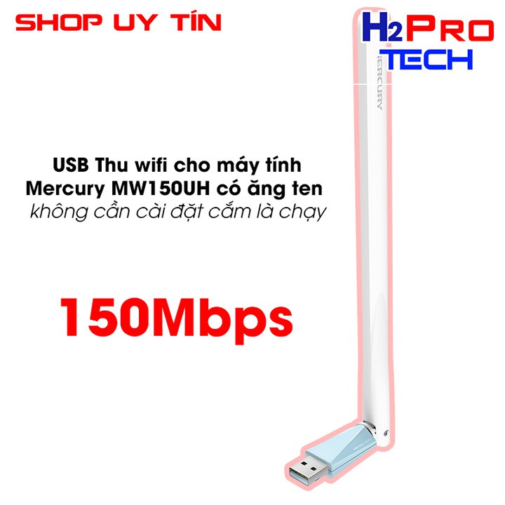 USB Thu wifi cho máy tính - Mercury MW150UH có ăng ten không cần cài đặt cắm là chạy