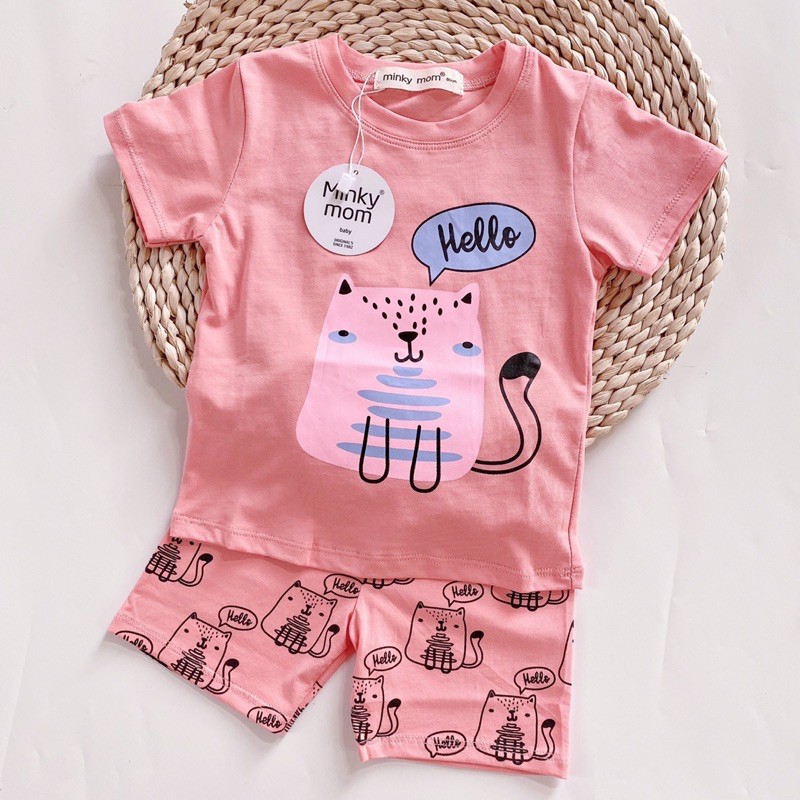 BỘ COTTON IN LỤA MINKYMOM TAY NGẮN QUẦN ĐÙI CHO BÉ HÌNH THÚ SIÊU CƯNG