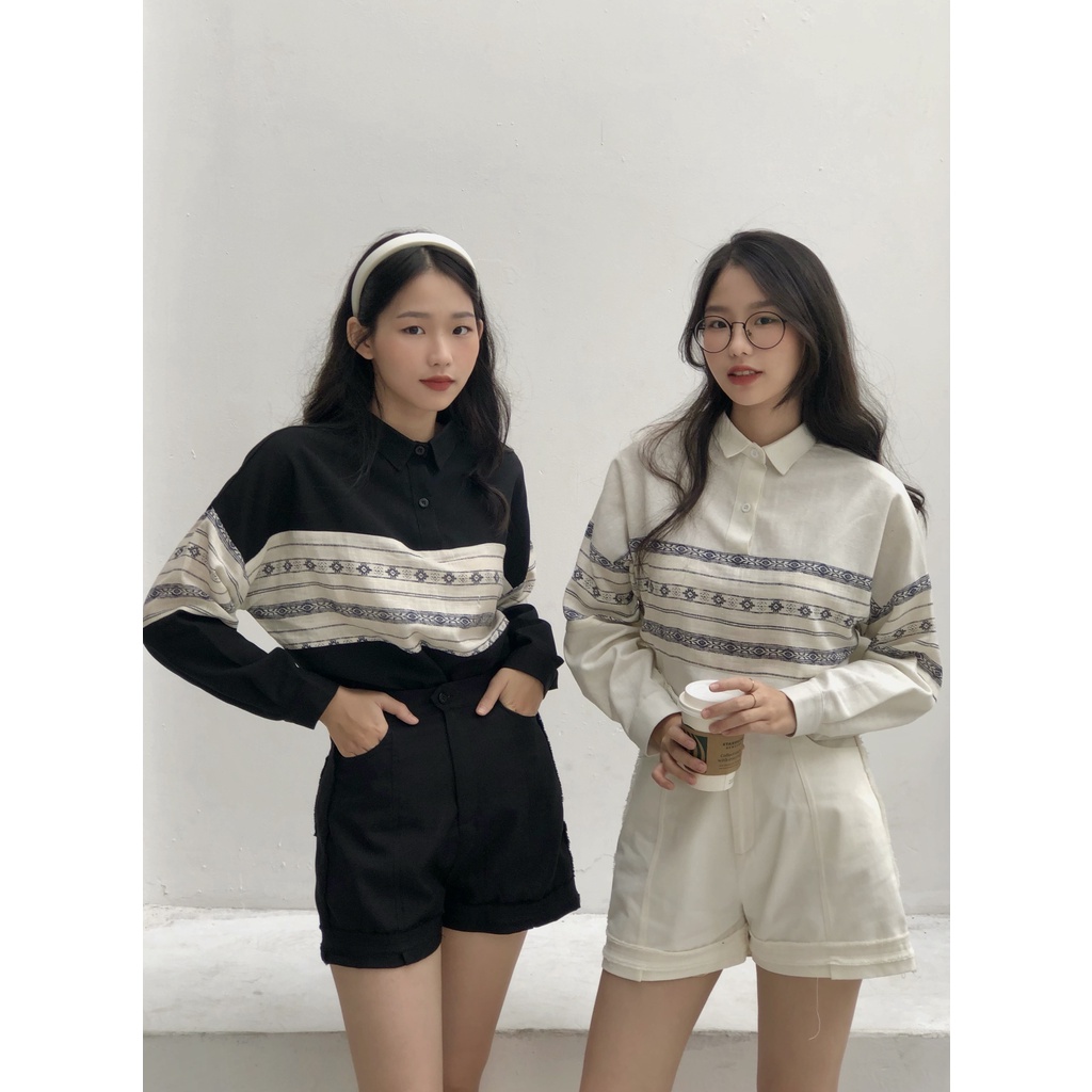Áo sơ mi phối hoạ tiết thổ cẩm - Embroidered shirt - SODA POP